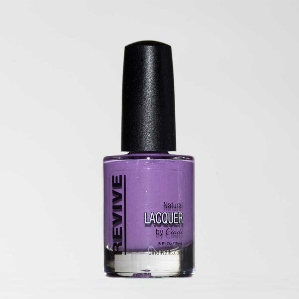 A Bottle Of Revive Natural Lavender Nail Lacquer With A Black Cap, Branded By Cindi.