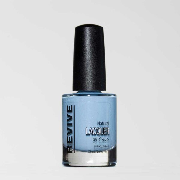 A Bottle Of Light Blue Nail Polish From Revive By Cindi.