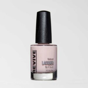A Bottle Of Revive Natural Lacquer Nail Polish In A Pale Pink Or Beige Shade.