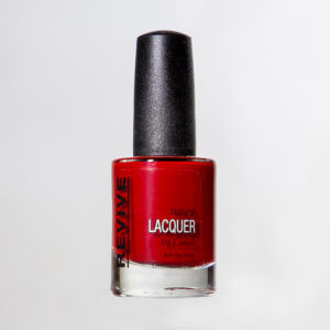 A Bottle Of Red "Revive" Natural Lacquer Nail Polish With A Black Cap, Isolated On White.