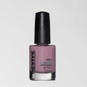 A Bottle Of "Revive" Natural Nail Lacquer In A Muted Pink Color, With A Black Cap, Against A White Background.