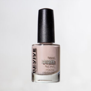 Neutral-toned Nail Polish Bottle With A Black Cap. The Label Says "Revive Natural Lacquer By Cindi."