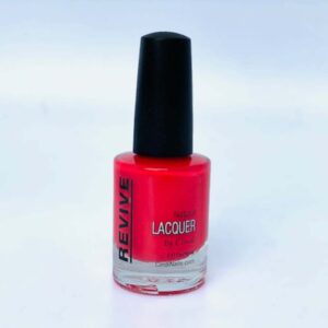 A Bottle Of Red Nail Polish With A Black Cap, Labeled "Revive Natural Lacquer By Cindi."
